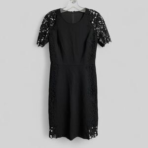 Elie Tahari Lace Trim Midi Dress Size 2 Black Short Sleeves Office Cocktail